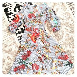 Mixed Print Asymmetrical Ruffle Hem Surplice Wrap